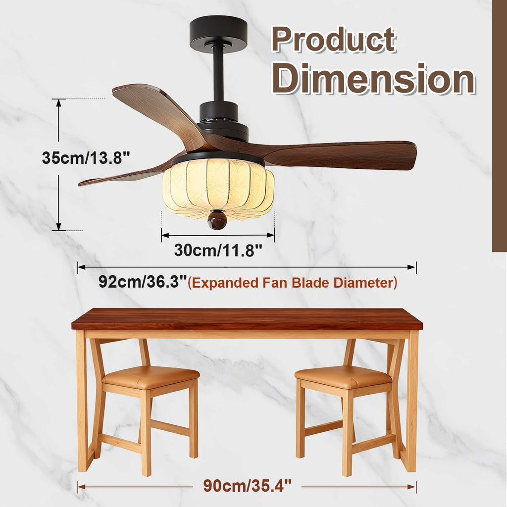 Large Japanese Silk Fabric Ceiling Light Wabi Sabi Round Ceiling Fan with Light Fandelier Ceiling Fan Light with Remote Control 6 Speed Reversible Vintage Flush Mount LED Ceiling Fans Lights