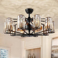 Large Crystal Caged Ceiling Fan with Light 10 Lights Vintage Black Crystal Chandelier Fan 34' Flush Mounted Ceiling Fan Light Fixture for Living Room Dining Room Hotel Foyer