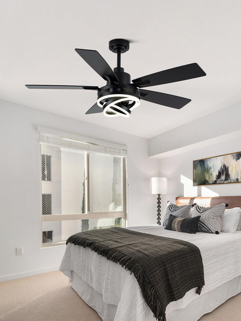 Bella Depot 52 Inch Ceiling Fans with Lights and Remote, Modern Black Chandelier Ceiling Fans DC Motor Reversible Fandelier Ceiling Fan Light for Farmhouse Indoor/Outdoor Bedroom, Living Room (Black)
