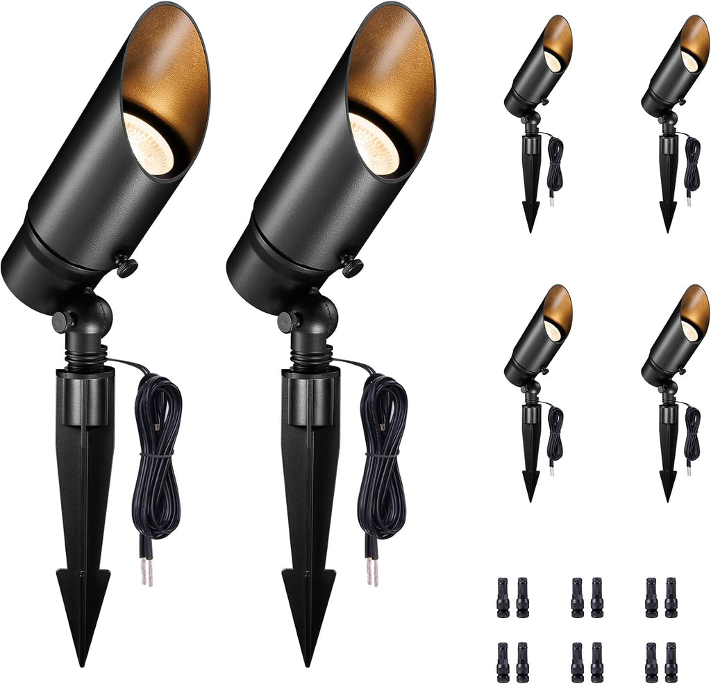 Landscape Spotlight - Soft & Natural White Selectable Setting Up Lights, 12V Outdoor Low Voltage Spot Lights, Stretchable Shroud Wired LED, Waterproof Aluminum Black for Patio Wall 6 Pack