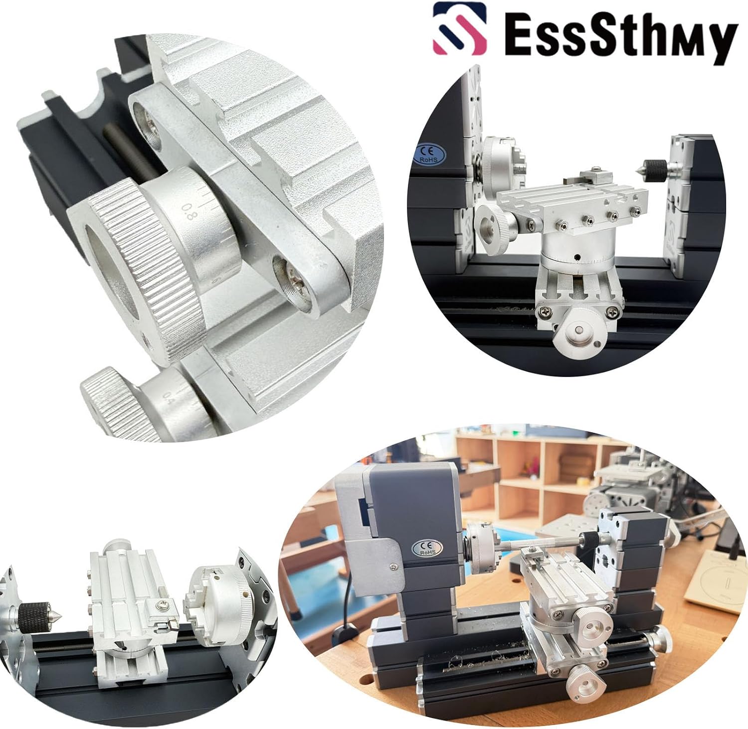 60W 12000RPM High Power Mini Metal Rotating Lathe,4-axis desktop lathe machine，Wood DIY/Soft Metal Crafting 150mm machining diameter