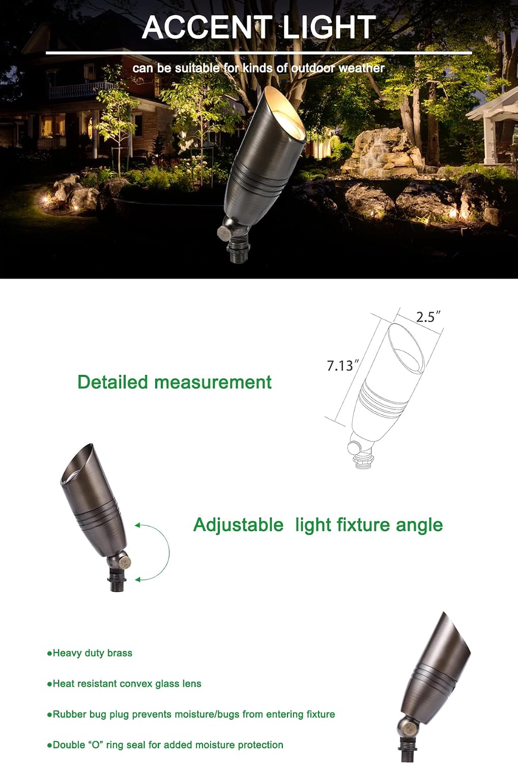 12V Low Voltage Landscape Spotlights Outdoor, Solid Brass Directional Uplights Ground Stake Spot Up Landscape Lighting Fixture for Garden Patio(6 Pack Without Bulb)