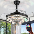 A Million Bluetooth Ceiling Fan with Light and Speaker, Retractable Ceiling Fan Chandelier with Remote Control, 6 Speeds Reversible Blade Smart Ceiling Fan