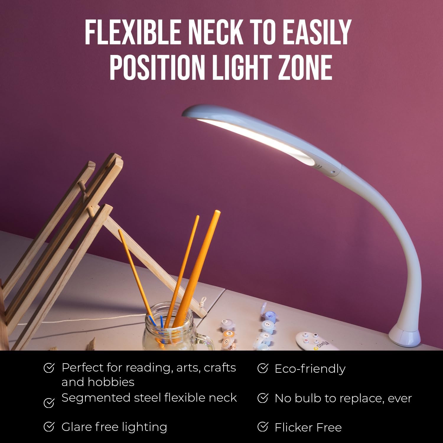 Stella Edge Premium 10W LED Desk Clamp Task Lamp - White - Adjustable Dimmable Low Vision Light - Macular Degeneration Lighting - Hobby Crafting Sewing
