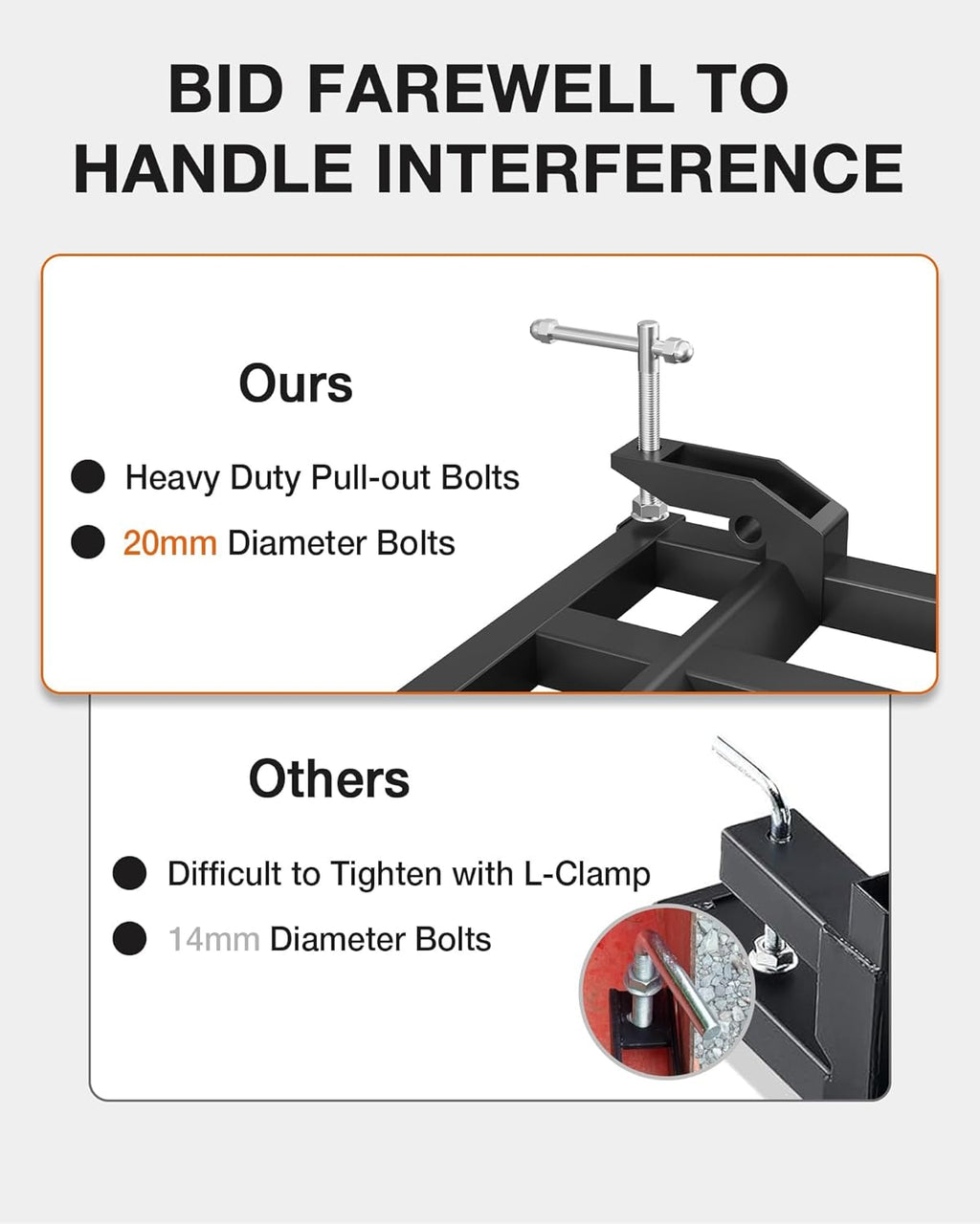 Garvee Clamp on Debris Forks to 48 in Bucket, Heavy Duty 5 Fork Tines Clamp-on Pallet Attachments with 2500 LBS Capacity Fit for Tractor Bucket, Loader, Skid Steer