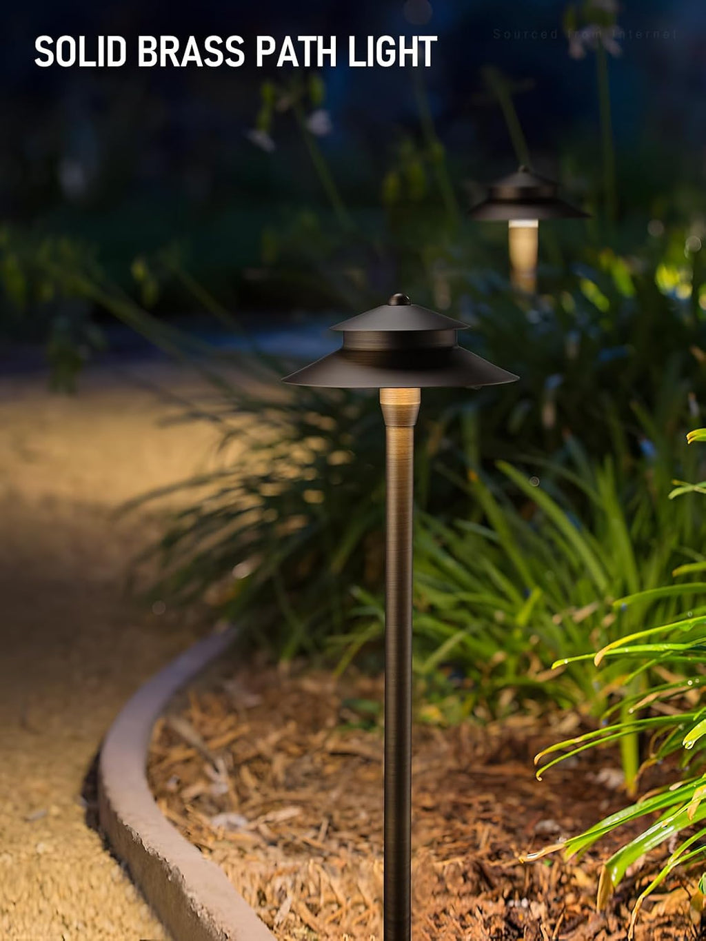 LEONLITE Stratum 12V Cast Brass 2-Tier Path Light, for Low Voltage Landscape Lighting on Pathway, Garden, Work with G4 Bulb, (Not Included), IP65, 22.44'' Tall, 8.27'' Shade, Bronze, Pack of 4