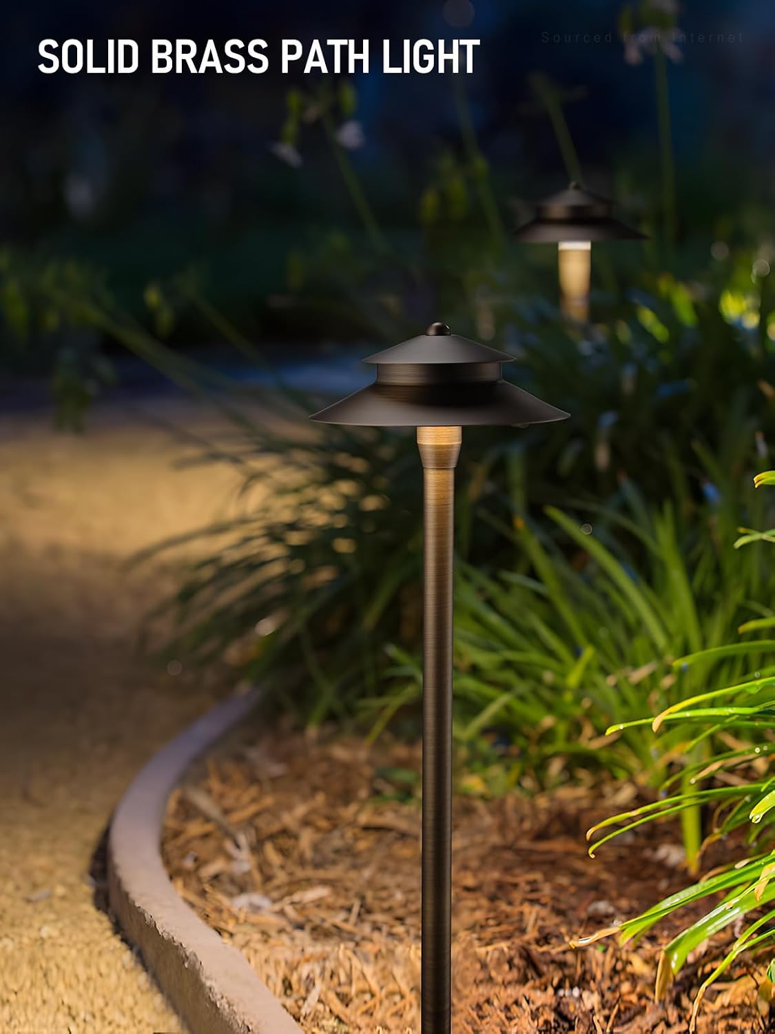 LEONLITE Stratum 12V Cast Brass 2-Tier Path Light, for Low Voltage Landscape Lighting on Pathway, Garden, Work with G4 Bulb, (Not Included), IP65, 22.44'' Tall, 8.27'' Shade, Bronze, Pack of 4