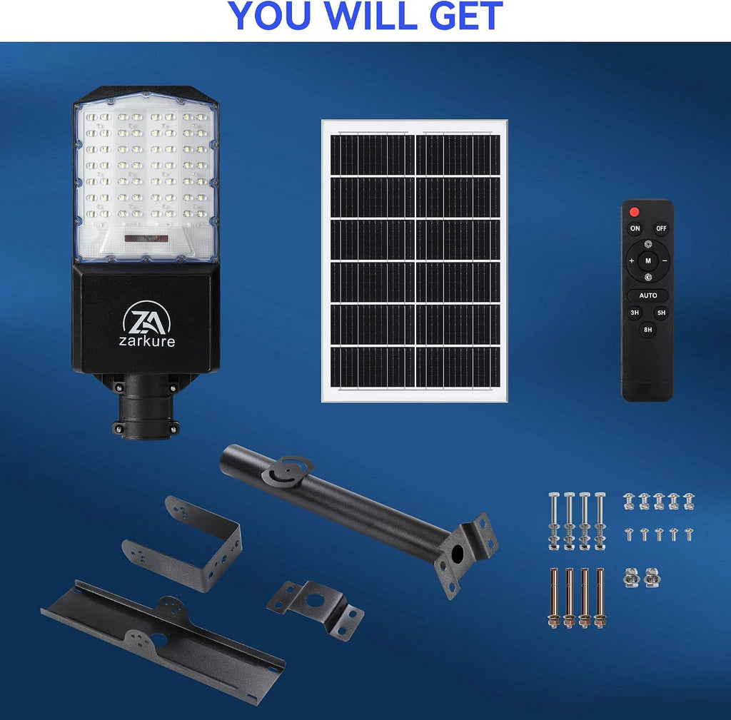 9500W Solar Street Lights Outdoor, 40000mAh IP67 Waterproof Solar Security Flood Lights 7000K 450000LM Super Bright LED Beads Commercial Parking Light with Remote Control for Street, Court, Barn-Black