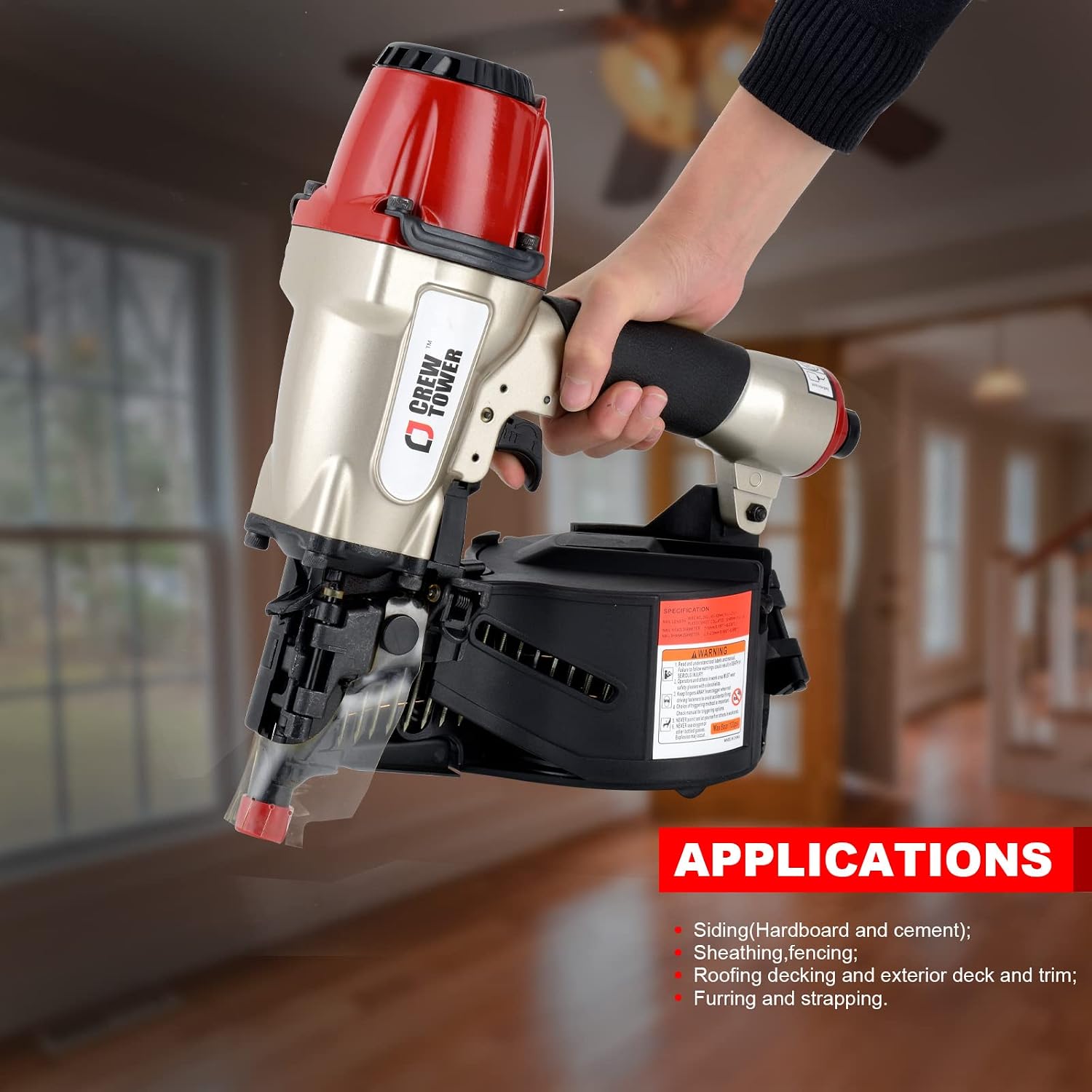 Pneumatic Coil Siding Nailer CN565B, 1-1/4' to 2-1/2' | 15 Gauge Siding Nail Gun. Quick jam release and tool-free depth adjustment for siding, fencing, sheathing & roof decking.