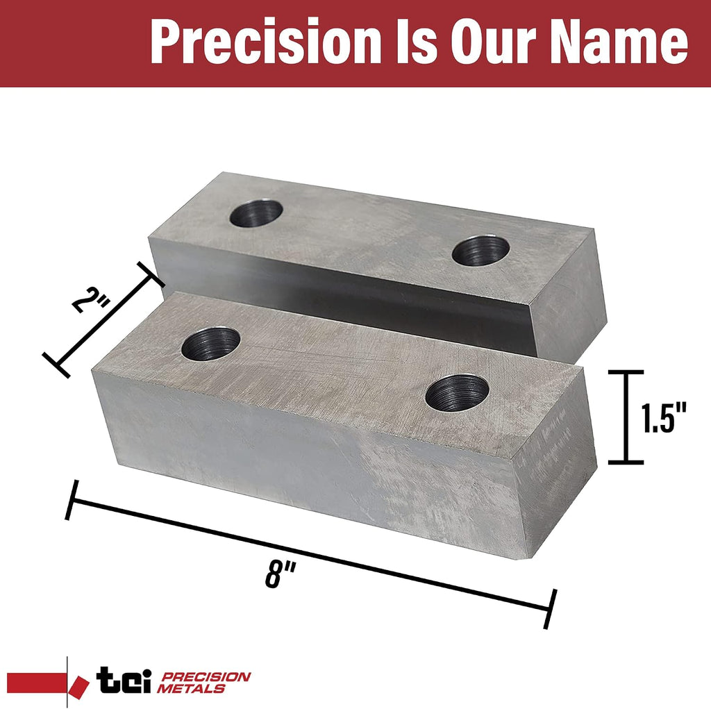 Machinable Metal Vise Jaws for Bench Vise 8 inch, 1.5'T x 2'W x 8'L, 1018 Carbon Steel, Set of 2