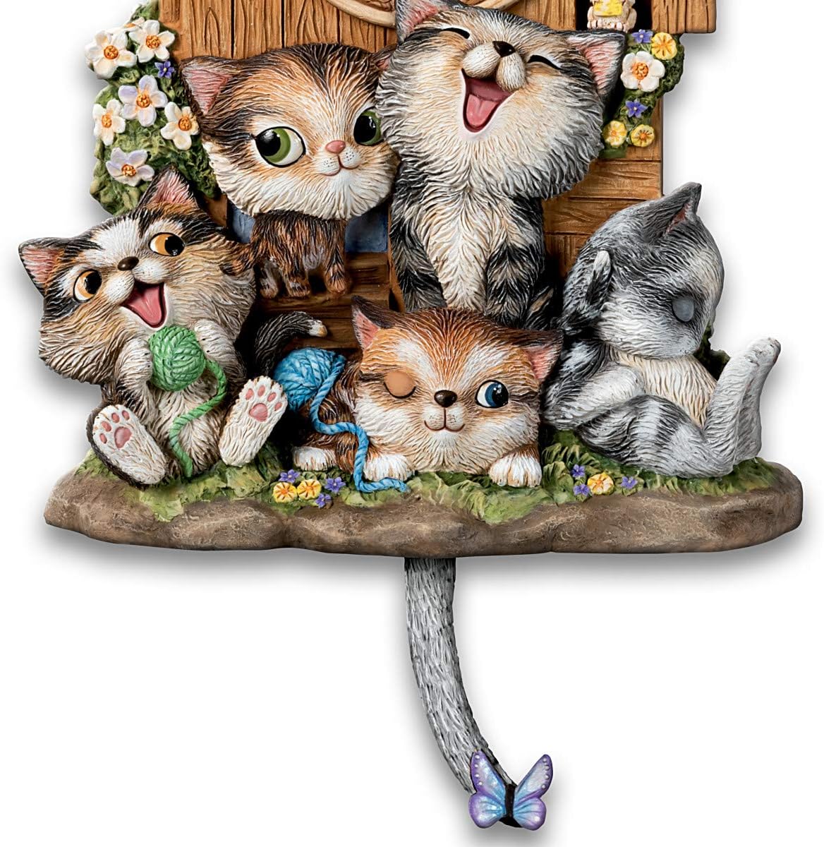 The Bradford Exchange Frolicking Felines Fully Sculpted Hand-Painted Cat-Themed Cuckoo Clock