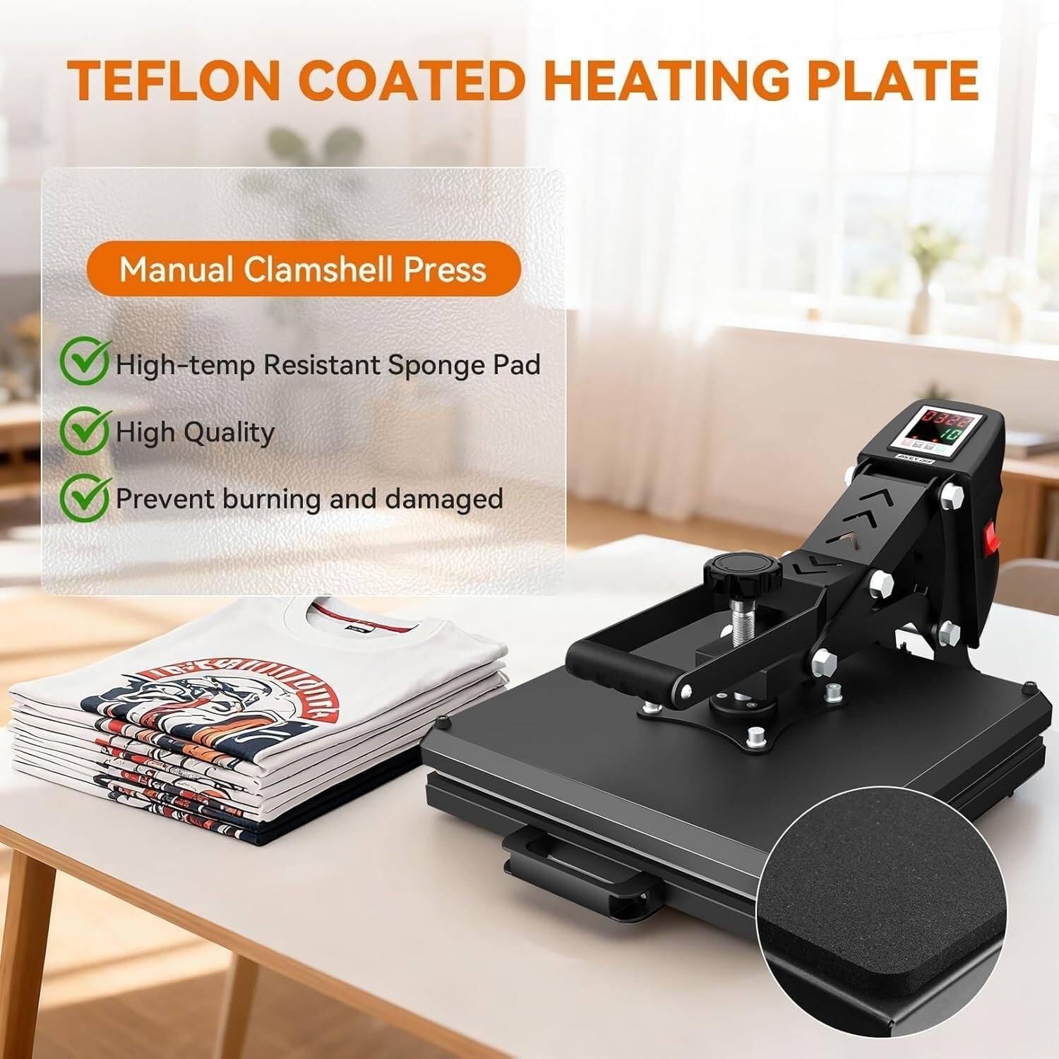 15x15 Heat Press Machine for T-Shirts, Professional Digital Clamshell Sublimation Transfer with Slide Out Drawer - Industrial Shirt Printer for DIY Crafting,for Canvas, Pillows