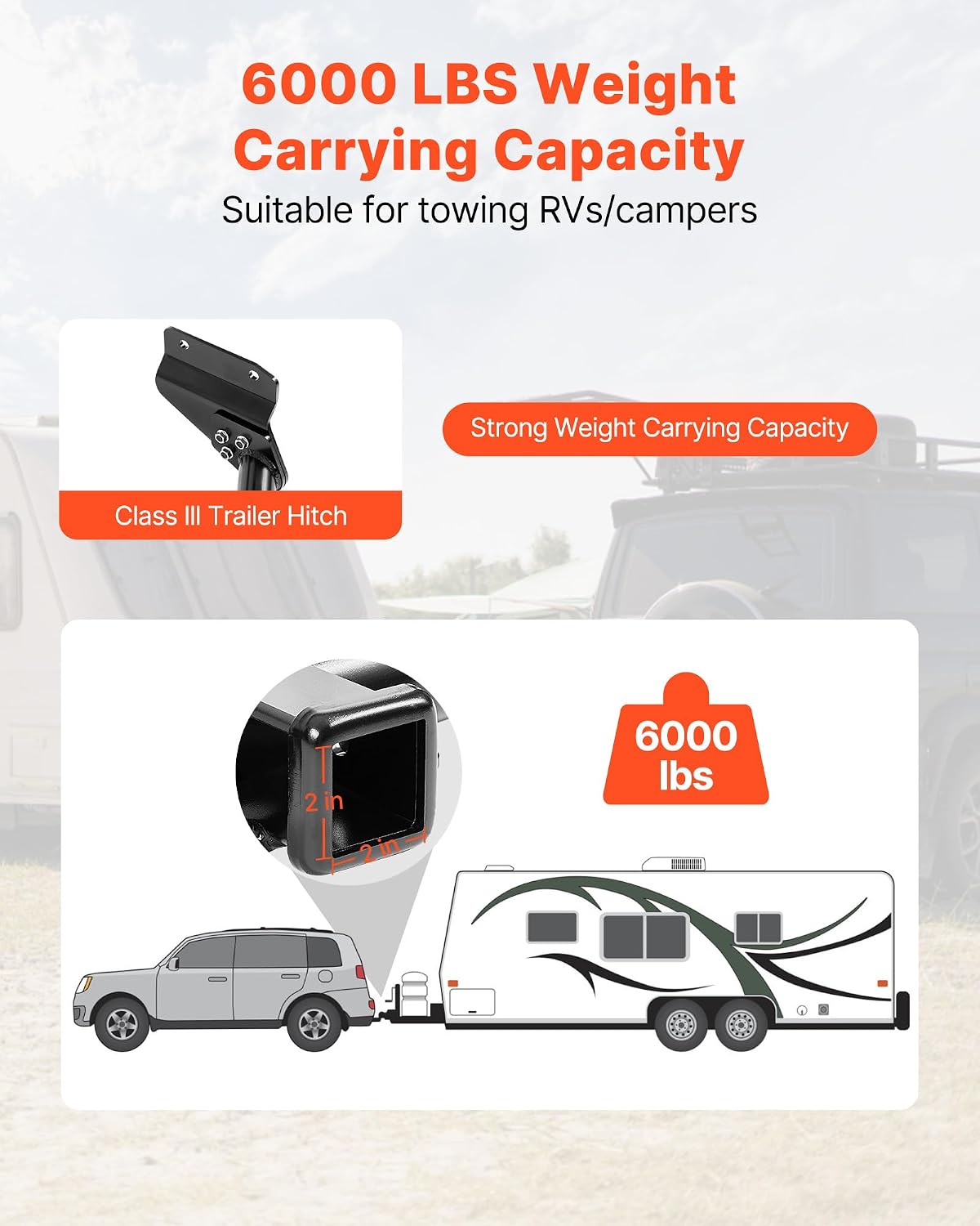 VEVOR Class 3 Trailer Hitch, 2-Inch Receiver, Compatible with 2011-2021 Jeep Grand Cherokee, Q345B Steel Tube Frame, Multi-Fit Hitch to Receive Ball Mount, Cargo Carrier, Bike Rack, Tow Hook, Black