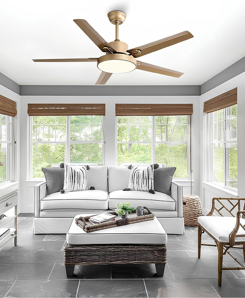 42 Inch Ceiling Fan with Light Stainless Steel Ceiling Fans with Remote Control 3 Color Dimmable 5 Speeds Reversible DC Motor Modern Ceiling Fan for Patio Living Room Bedroom Office(Gold)