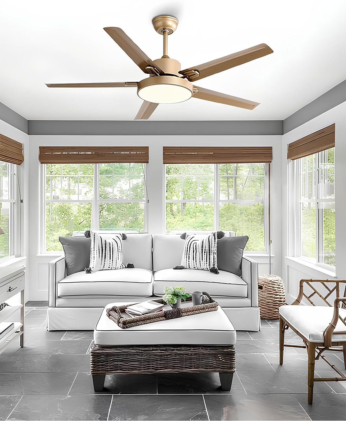 42 Inch Ceiling Fan with Light Stainless Steel Ceiling Fans with Remote Control 3 Color Dimmable 5 Speeds Reversible DC Motor Modern Ceiling Fan for Patio Living Room Bedroom Office(Gold)