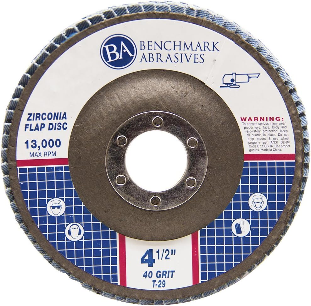 Benchmark Abrasives 4.5' x 7/8' Premium Zirconia T29 Angled Flap Discs 4 1/2 for Angle Grinder, Sanding Discs, Finishing, Rust, Stock Removal- Grinding Wheels 4 1/2 Inch (100 Pack) - 40 Grit