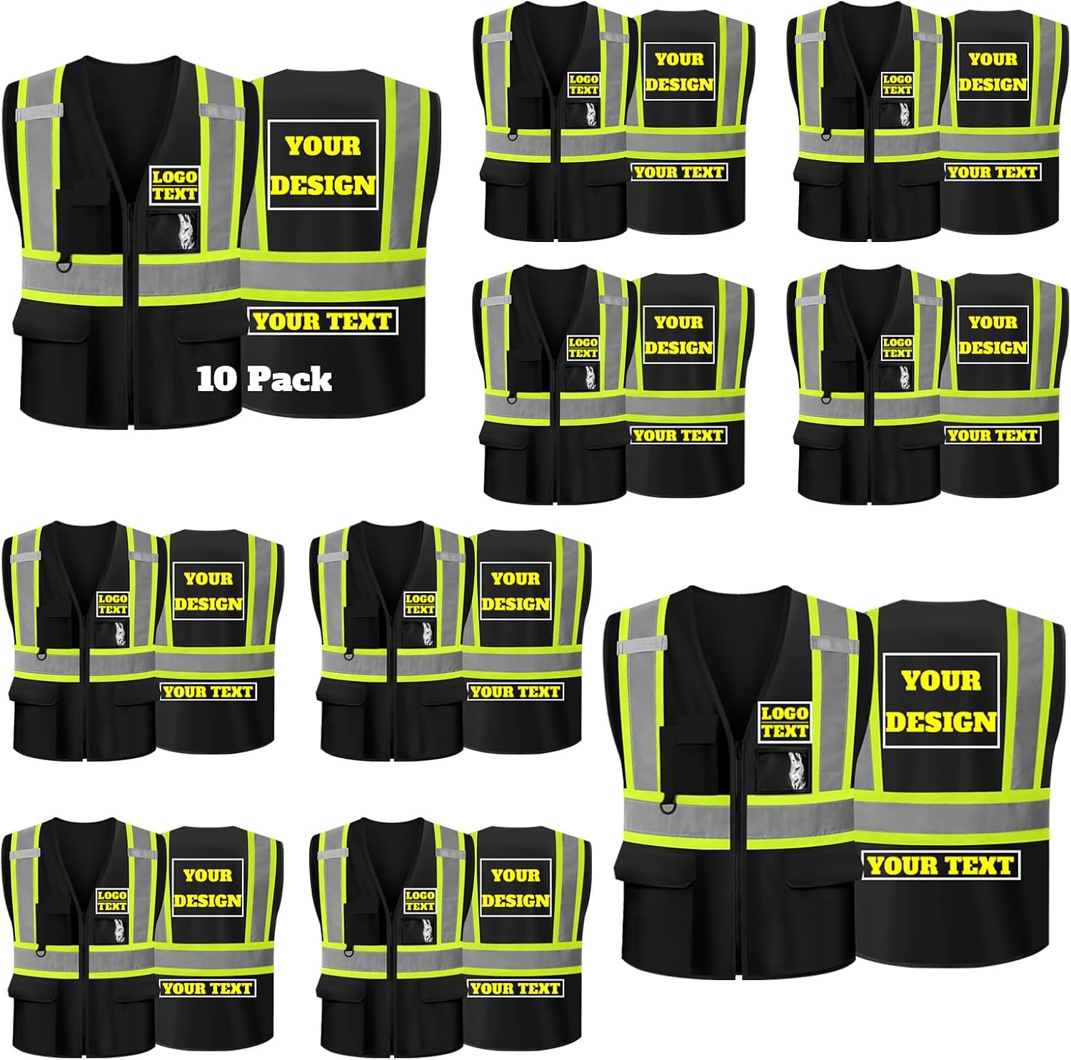 Safety Vest Custom Logo Class 2 Reflective High Visibility Vest With 5 Pockets ＆ Zipper