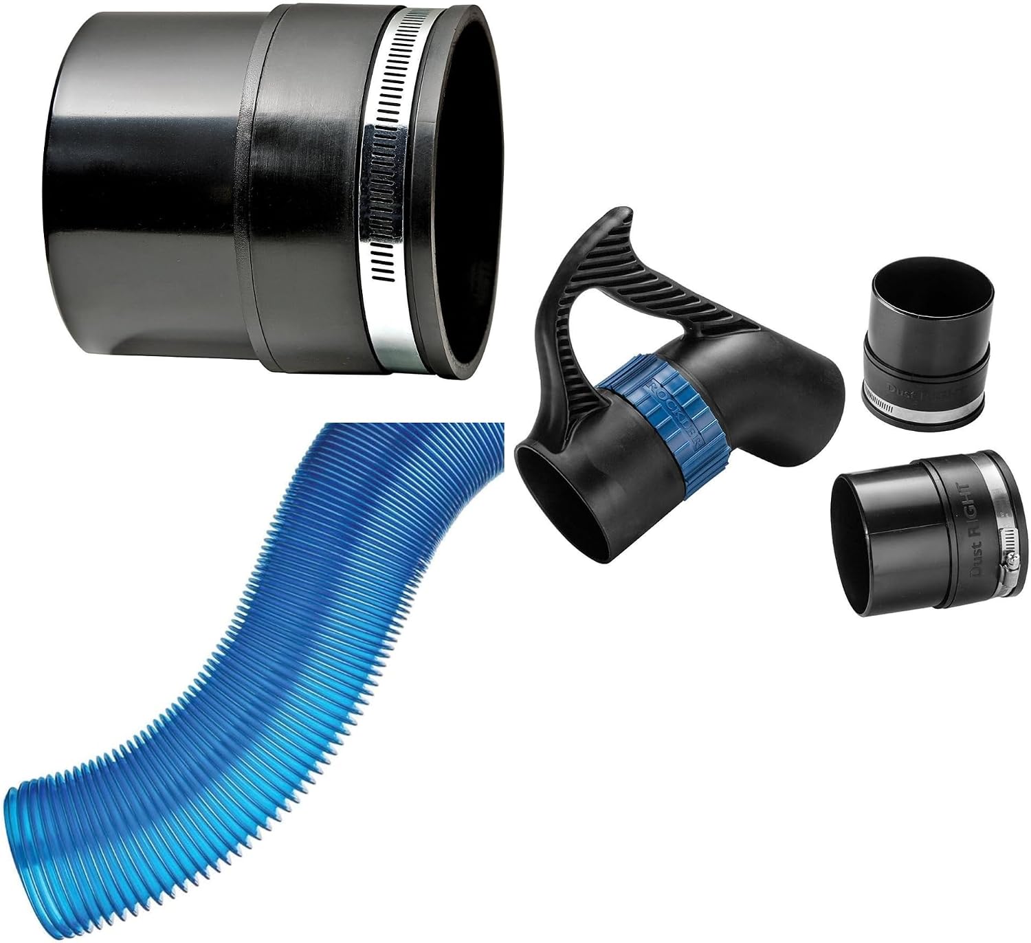 ROCKLER Complete Dust Collection Set: 2-Pack 4-Inch Tool Ports with Metal Clamps, Quick Change Floor Sweep, Handle, Extension Wand & 4' Expandable Dust Hose (14' Max Length)