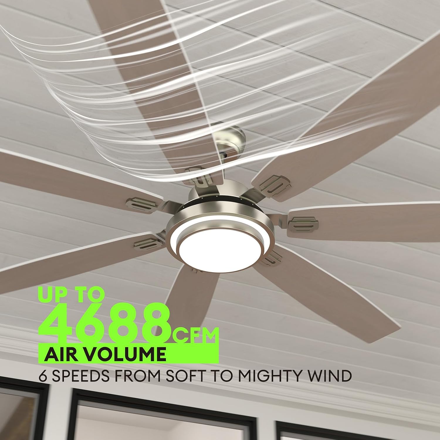 72 Inch Large Ceiling Fans with Lights and Remote Control, Modern Nickel Ceiling Fan with Quiet Reversible DC Motor, Timer, 6 Speeds for Living Room, Kitchen, Home Office, Outdoor Patio