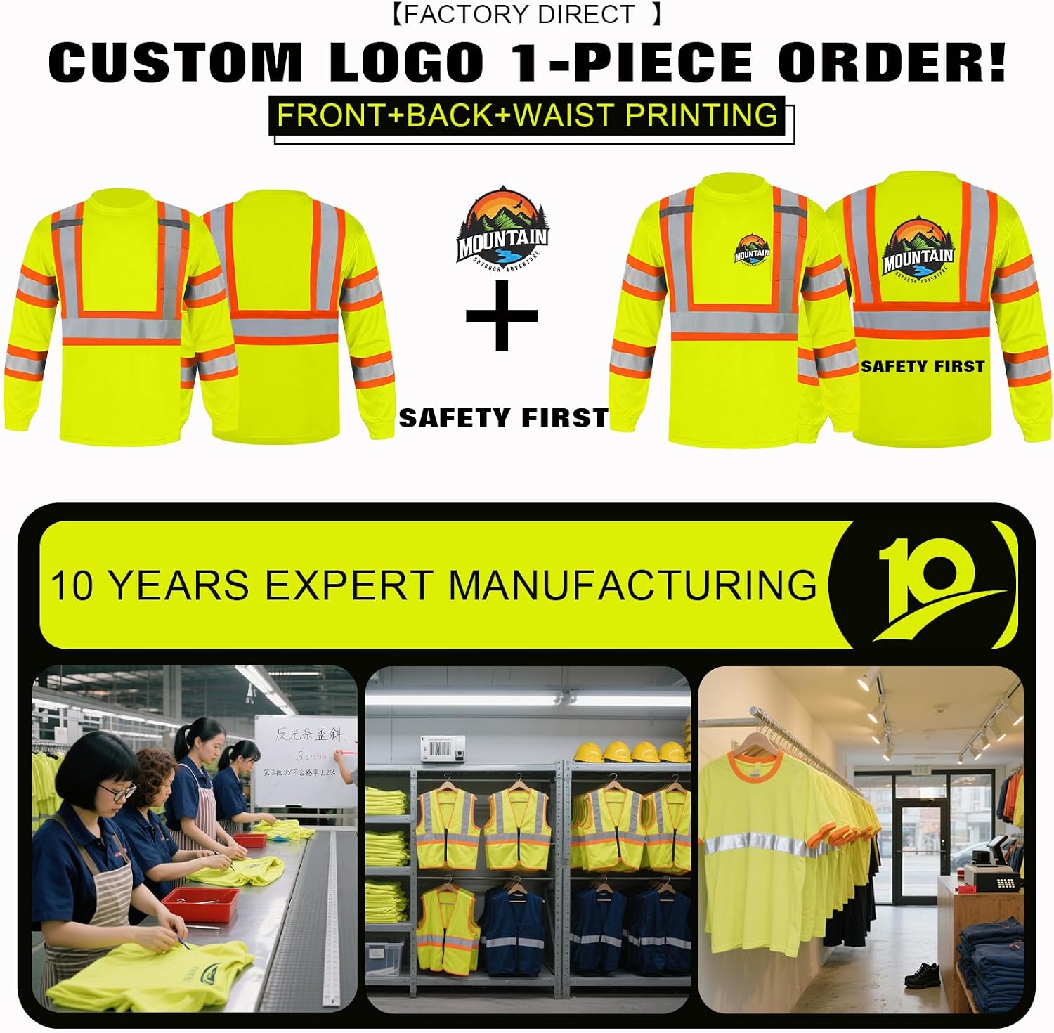 BeautyWill High Visibility Shirts Long Sleeve Class 2 Reflective Shirts ANSI with Pocket Safety Shirts for Men and Women