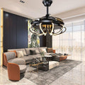 Ceiling Fan with Light 42 Inch Industrial Ceiling Fan Retractable Blades Vintage Cage Chandelier Fan with Remote Control, 5 Edison Bulbs Needed, Not Included, Black (black1)