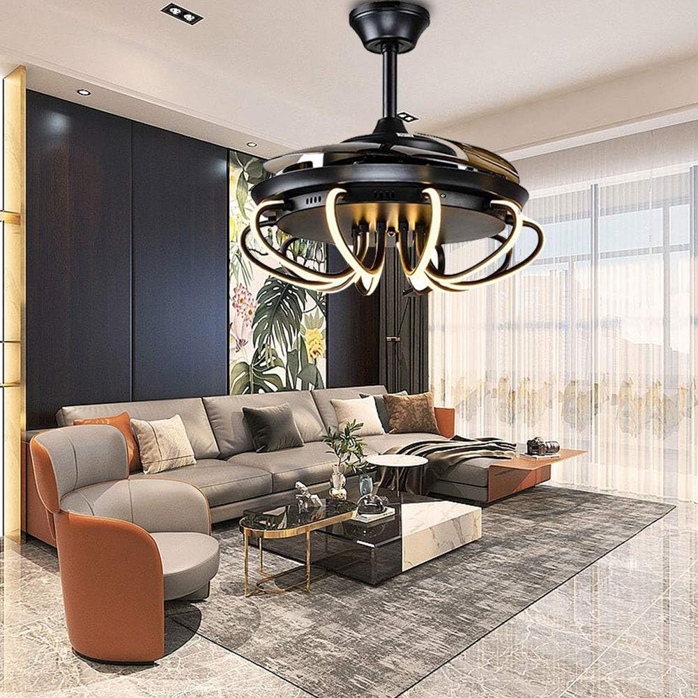 Ceiling Fan with Light 42 Inch Industrial Ceiling Fan Retractable Blades Vintage Cage Chandelier Fan with Remote Control, 5 Edison Bulbs Needed, Not Included, Black (black1)