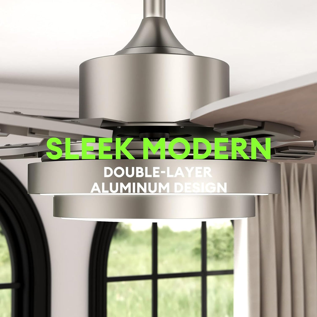 72 Inch Large Ceiling Fans with Lights and Remote Control, Modern Nickel Ceiling Fan with Quiet Reversible DC Motor, Timer, 6 Speeds for Living Room, Kitchen, Home Office, Outdoor Patio