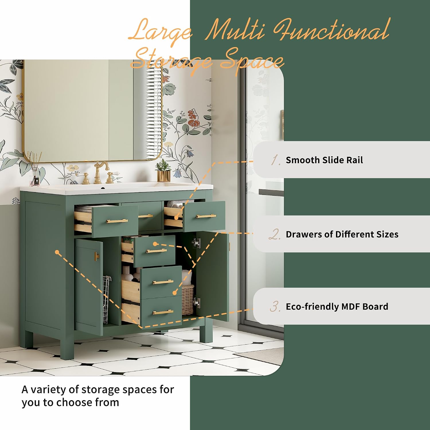 Merax 36' Bathroom Vanity with Sink, Freestanding Modern Bathroom Vanity Cabinet with Sink Top, 4 Drawers and 2 Storage Cabinets, Solid Wood Frame, Painted Finish