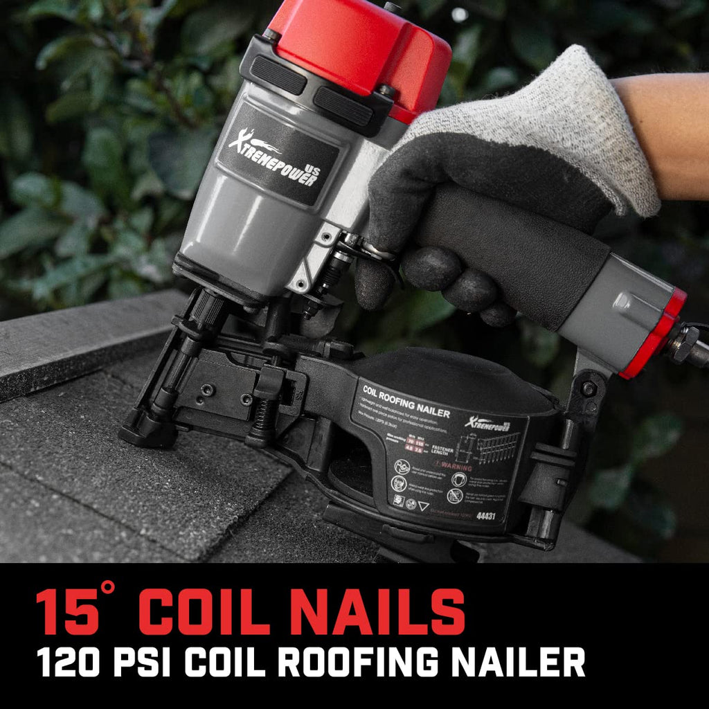 XtremepowerUS Coil Siding Roofing Nailer, Pneumatic Roofing Nails from 7/8' up to 1-3/4', 16 Degree Magazine Patio Roofing Nail Gun