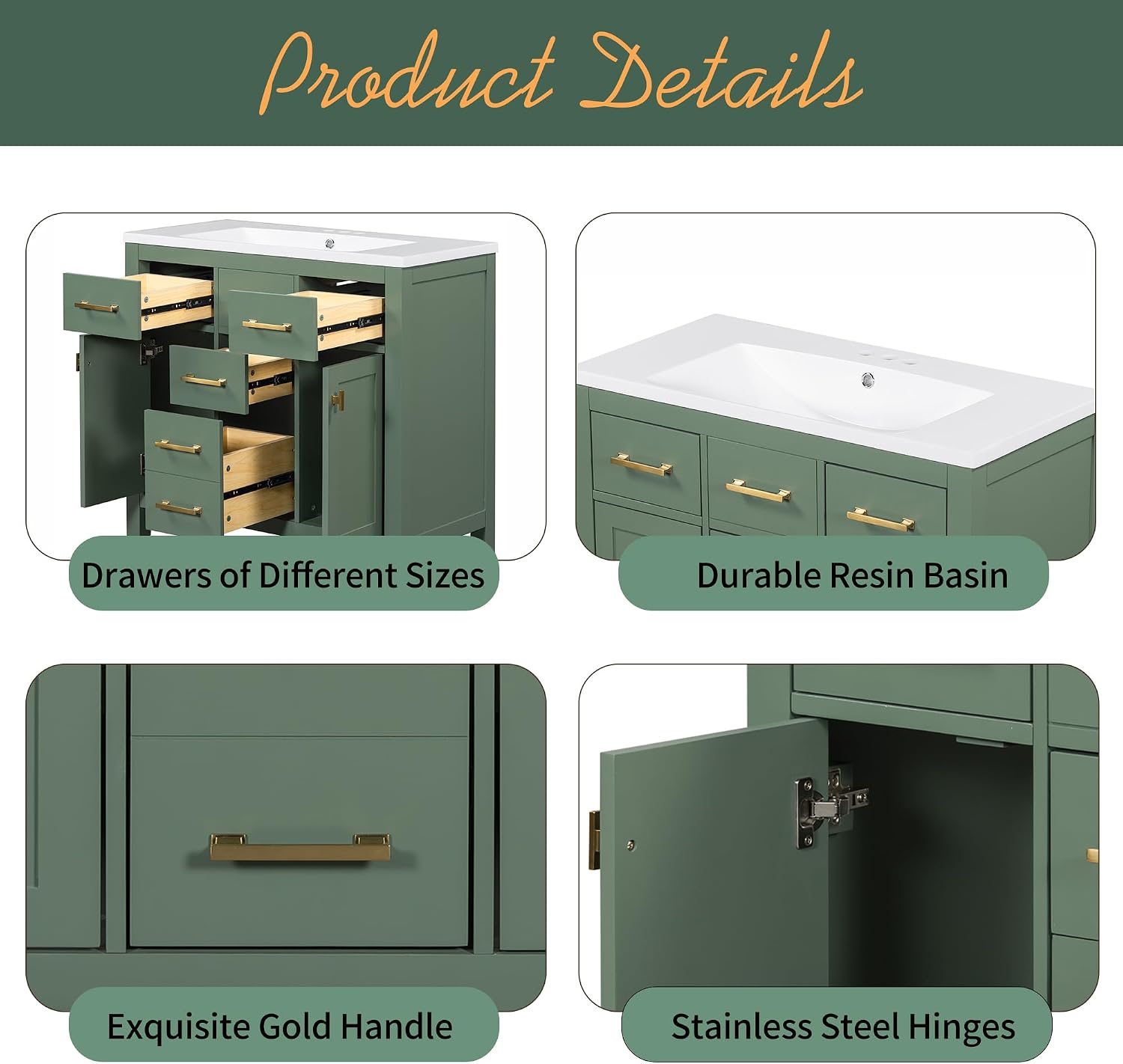 Merax 36' Bathroom Vanity with Sink, Freestanding Modern Bathroom Vanity Cabinet with Sink Top, 4 Drawers and 2 Storage Cabinets, Solid Wood Frame, Painted Finish
