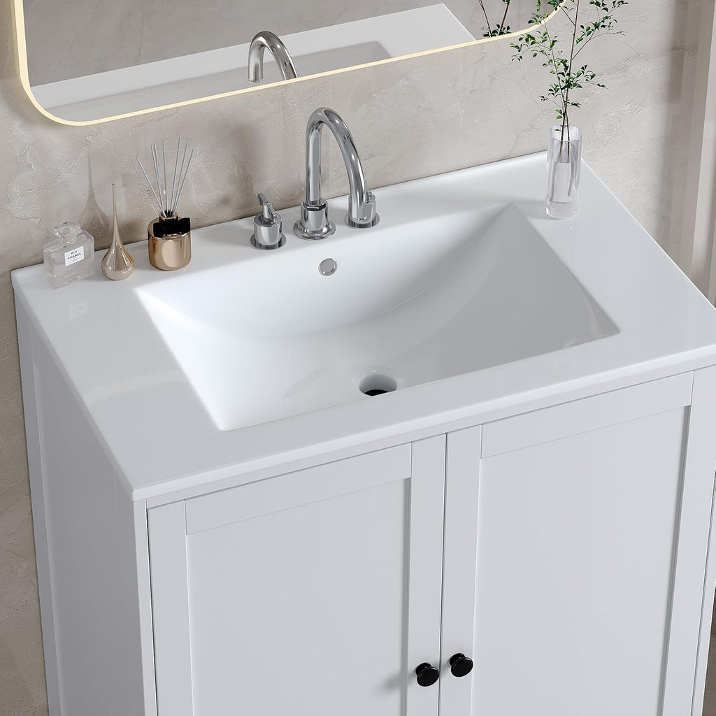 VINGLI 36 In Vanity Top Sink, 3 Pre-Drilled Standard 1 3/8' Faucet Holes,1 3/4' Diameter of Center Hole,Modern Rectangular Ceramic Single Sink Basin Vanity Top, 36' W x 18 1/3' D x 7' H,White
