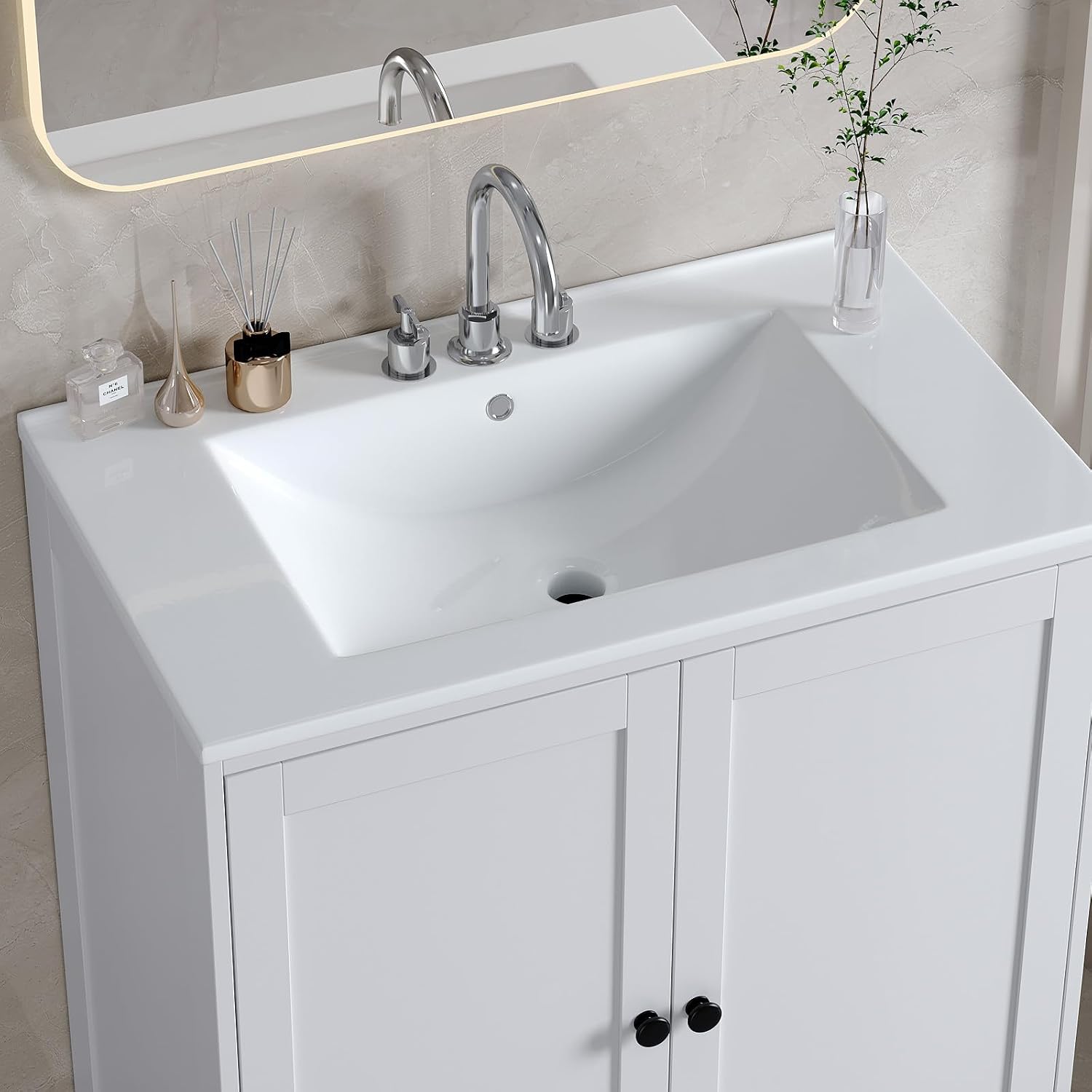 VINGLI 36 In Vanity Top Sink, 3 Pre-Drilled Standard 1 3/8' Faucet Holes,1 3/4' Diameter of Center Hole,Modern Rectangular Ceramic Single Sink Basin Vanity Top, 36' W x 18 1/3' D x 7' H,White