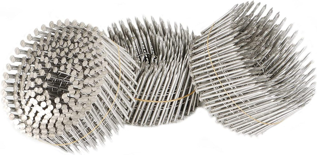 3600 Stainless Coil Siding Nails 15 Degree Coils 2-1/2 Inch, 0.09 Inch Ring Shank, Small Cap Coil Nail, Cap Warp 5.8-6mm for Cement Board Siding or Fencing Applications