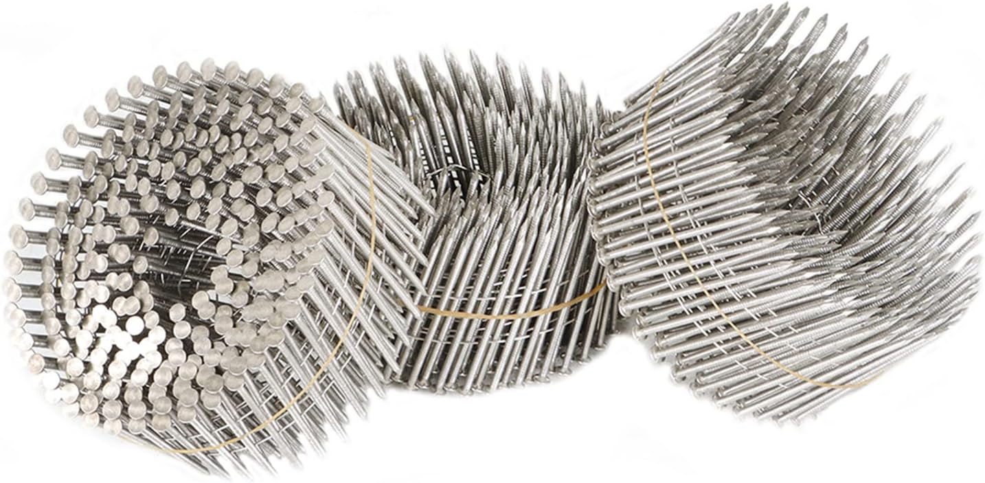 3600 Stainless Coil Siding Nails 15 Degree Coils 2 Inch, 0.09 Inch Ring Shank, Small Cap Coil Nail, Cap Warp 5.8-6mm for Cement Board Siding or Fencing Applications