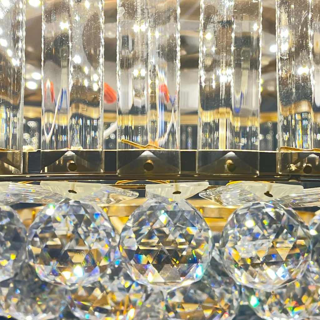 42 inch Luxury Crystal Remote Control Gold Ceiling Fan Light with 3 Colors Change LED Retractable Blades Chandelier Decor (Gold-42 Inch)