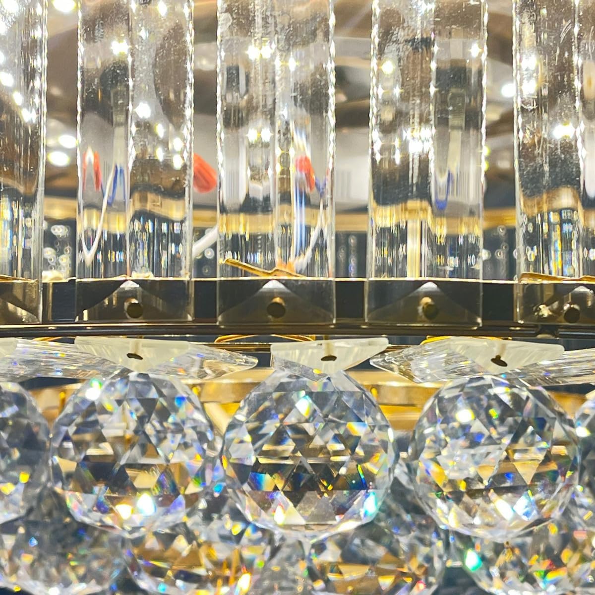 42 inch Luxury Crystal Remote Control Gold Ceiling Fan Light with 3 Colors Change LED Retractable Blades Chandelier Decor (Gold-42 Inch)