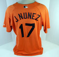 2007-08 Baltimore Orioles J Nunez #17 Game Used Orange Jersey BP ST 50 DP16283 - Game Used MLB Jerseys