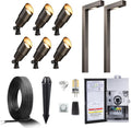 Gardenreet Brass Landscape Lighting Kit (6 Spotlights, 2 Path Lights) with 150W 12V Transformer and 100 Feet Cable and 30 Pack Wire Connectors for Outdoor Garden Patio Pathway
