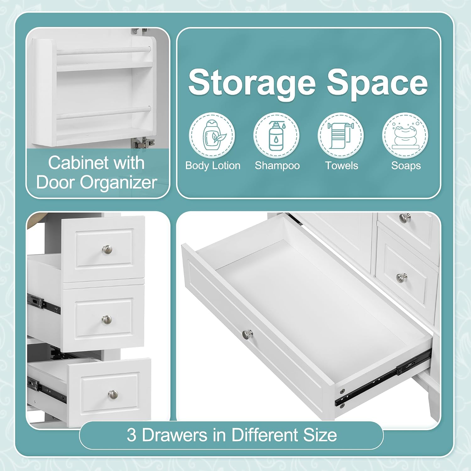 30' Modern Freestanding Bathroom Vanity with Ceramic Sink Top, 3 Drawers & Storage Shelves - MDF & Solid Wood Base