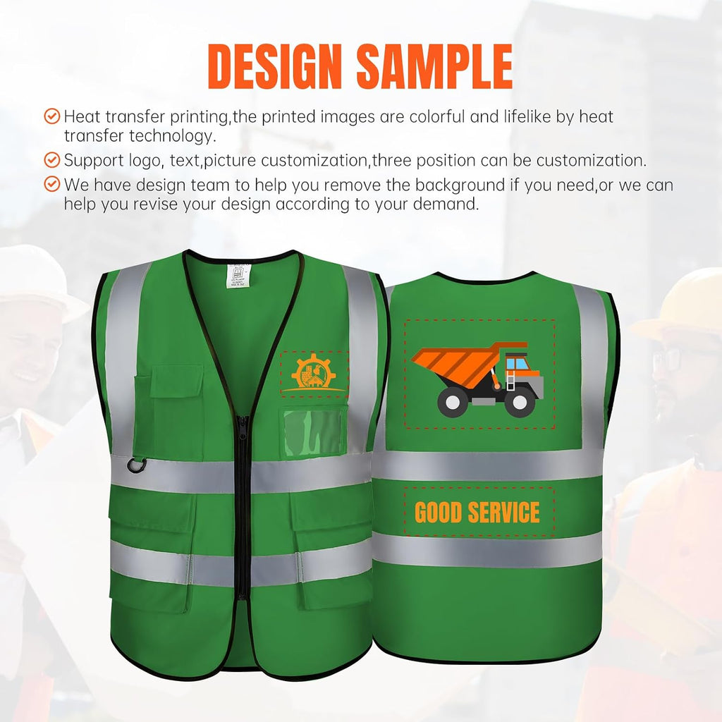 Custom Logo Safety Vest High Visibility Reflective Vest Class 2 Standard with Pockets and Zipper