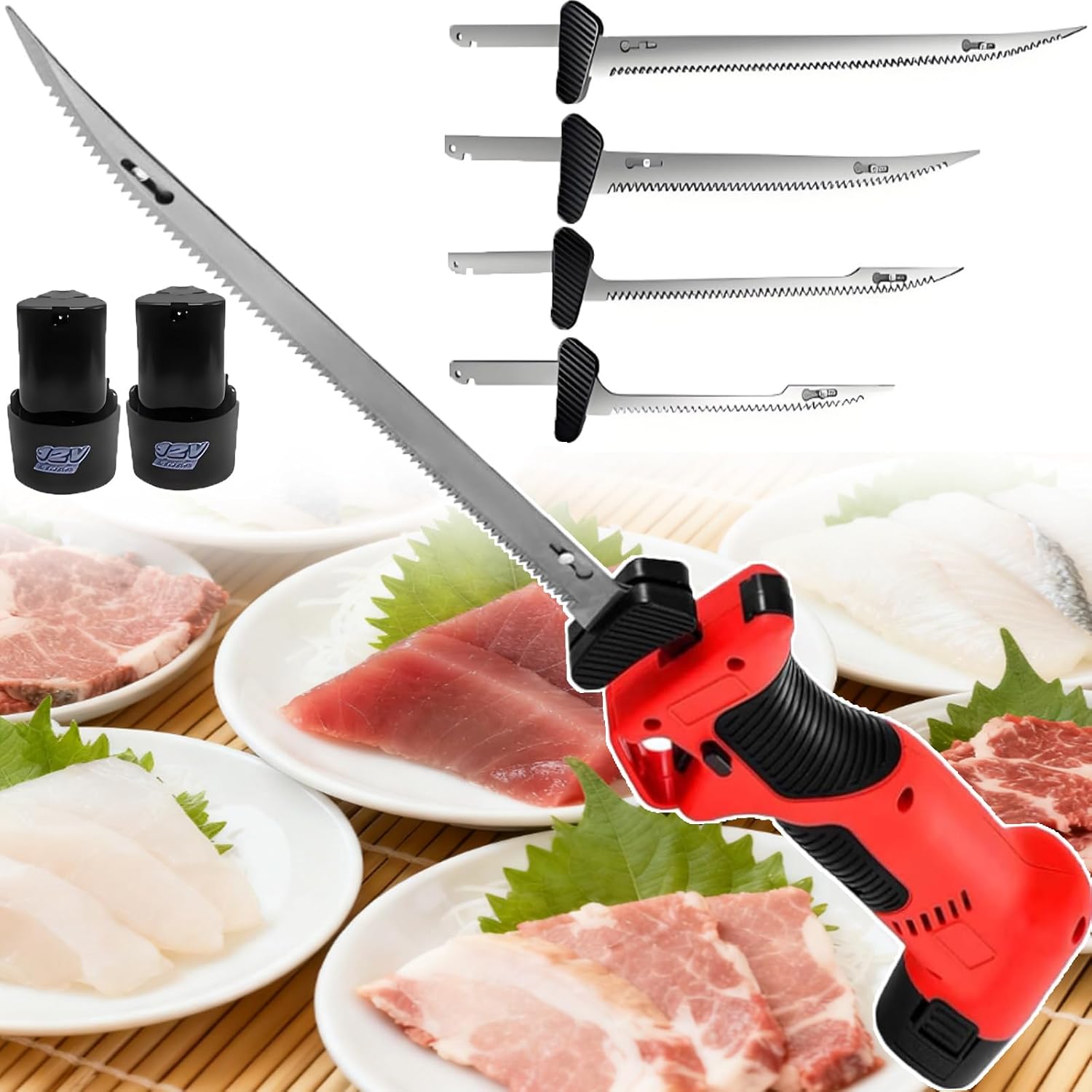 Multi-Purpose Electric Fillet/Meat Knife | 4-in-1 Cordless Reciprocating Fish Filet Saw For Filleting,Scaling & Boning,With 4 Blades & 2 Batteries,For Home Kitchen,Outdoor Camping Trips