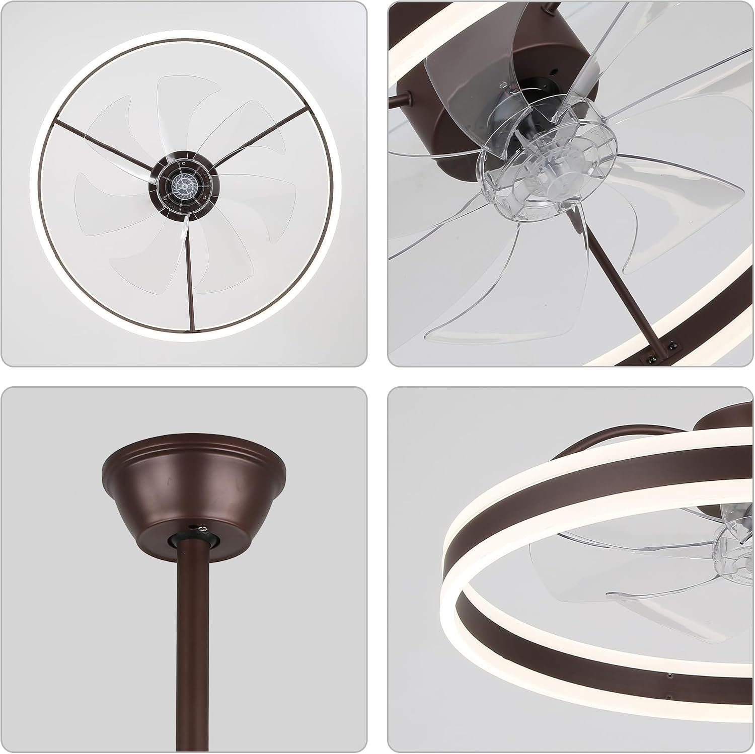 24' Bladeless Bedroom Ceiling Fan Fandelier LED Fan Light with Dimmable LED Light and Remote Control (Coffe)
