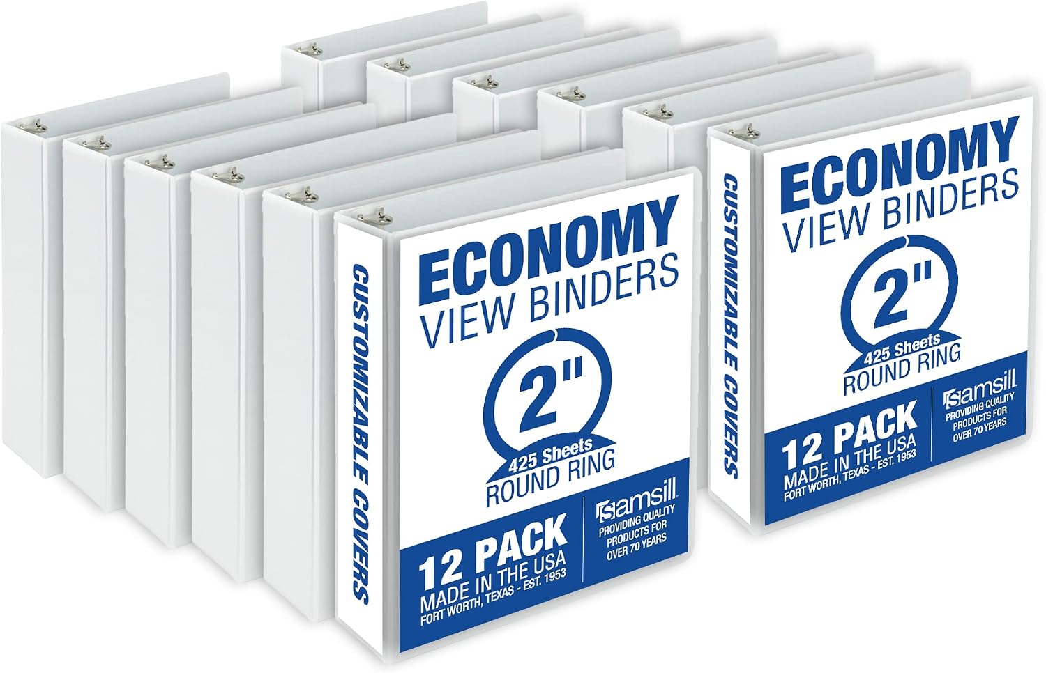 Samsill Economy 1.5 Inch and 2 Inch 3 Ring Binders with Clear View Covers, Made in USA, 12 Pack