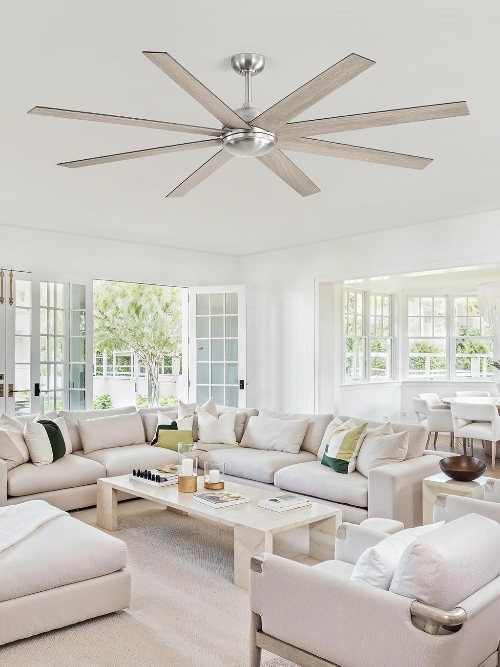 72 Inch large Ceiling Fans without Lights, Brushed Nickel Modern Ceiling Fan, 6-Speeds, Quiet Reversible DC Motor, Indoor/Outdoor Ceiling Fan with Remote for Patio, Living Room, Bedroom