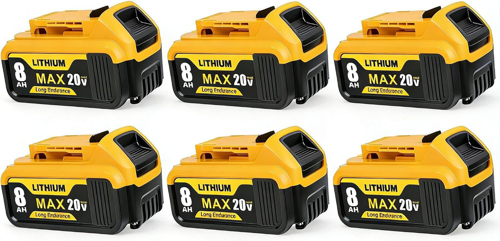 6 Pack 20V 8.0A Replacement Battery Compatible with Dewalt DCB200 DCD DCF DCG Series Cordless Power Tools