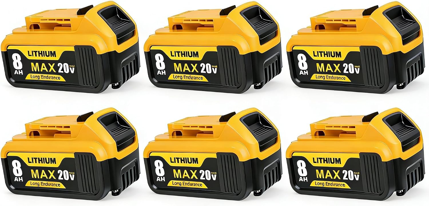 6 Pack 20V 8.0A Replacement Battery Compatible with Dewalt DCB200 DCD DCF DCG Series Cordless Power Tools
