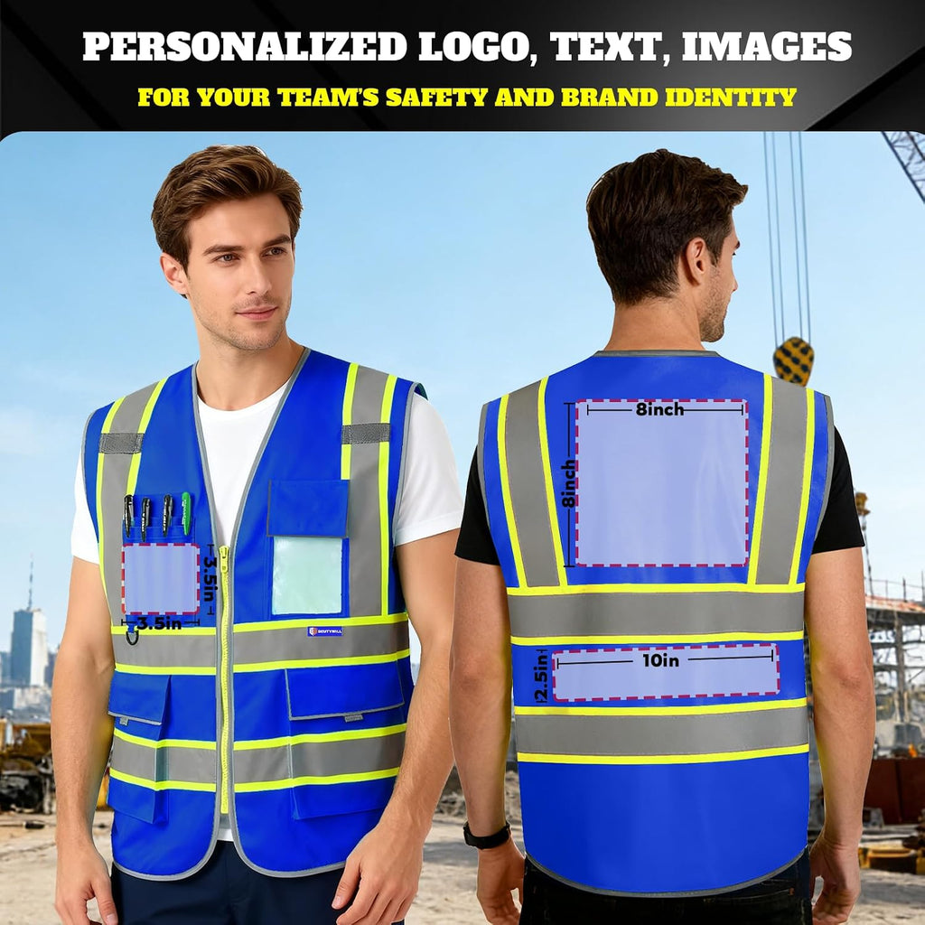 Custom Safety Vest Logo High Visibility Reflective Vest Ansi with Pockets Class 2 Hi Vis Security Construction Workwear
