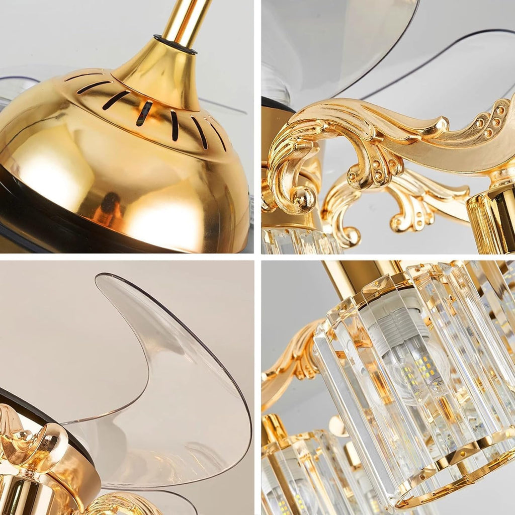 42' Modern Fandelier Ceiling Fan with Light and Remote, Gold Crystal Chandelier Fan with 8-Light Reversible Blade 6 Speed Change Silent Motor for Living Dining Room