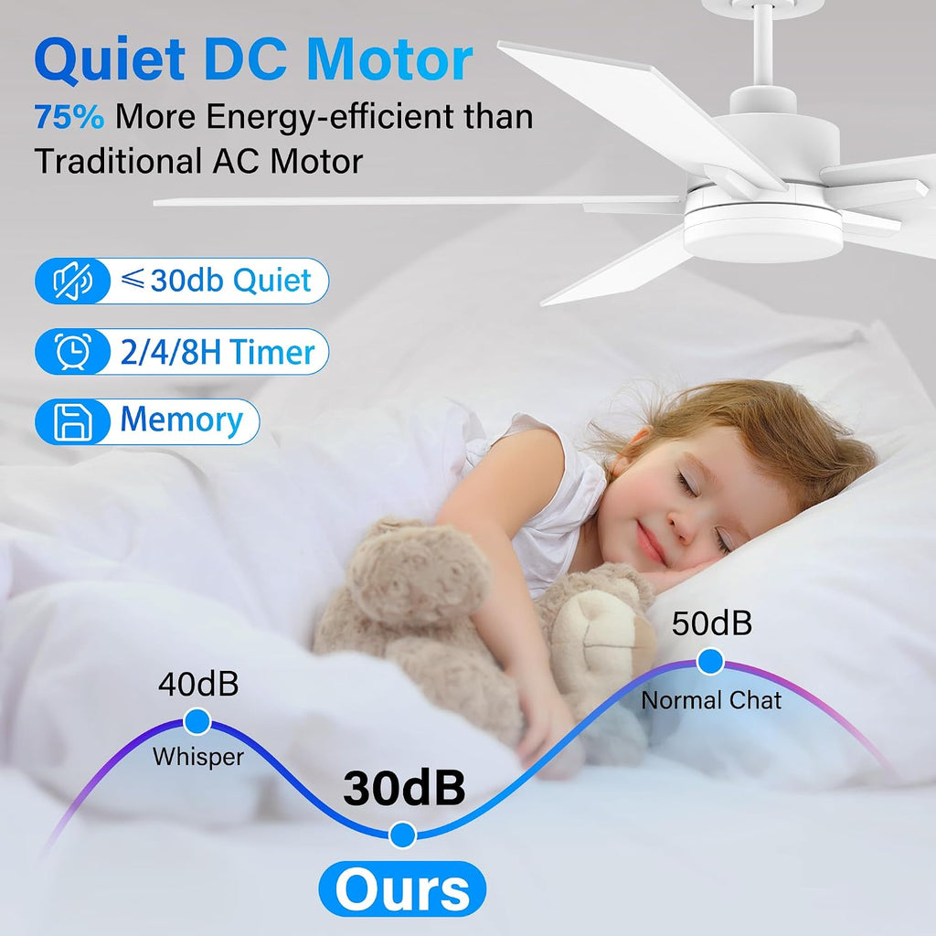 72' Large Smart Ceiling Fan with Lights Remote,Silent DC Motor,Control via Voice Alexa Google App,Outdoor Indoor Modern Ceiling Fans for Large Living Room Patios Decks,5 Blades in White & Light Wood