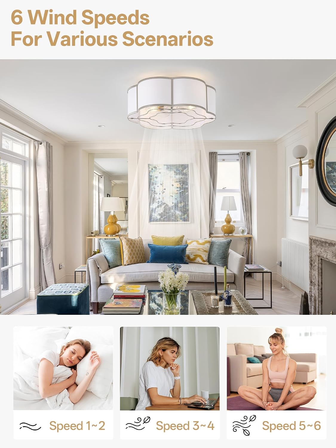 20' Boho Ceiling Fan with Lights Flush Mount, Silver Enclosed Ceiling Fans with Lights Remote Control, Caged with 6 Speeds for Bedroom, Living Room, Nursery